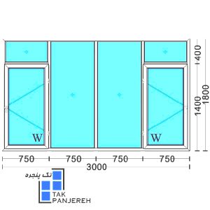 قیمت پنجره دوجداره upvc با شیشه ۴و۴ ساده به ابعاد 3000*1800